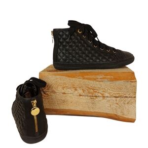 Geox Respira Leather High Top Black Sneakers Quilted Leather Size 8